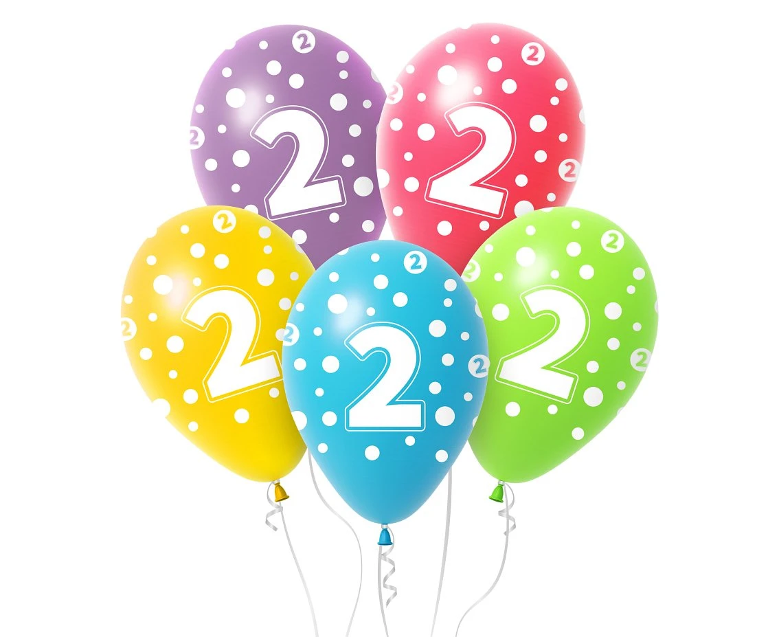 Balloon with digit 2, 12" / 5 pcs.